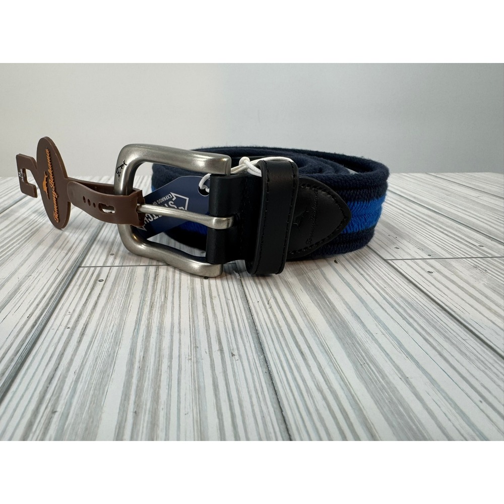 Tommy Bahama Men's‎ Med (34-36) Navy Blue Stretch Cord Belt Leather Trim Fishing - Picture 4 of 7